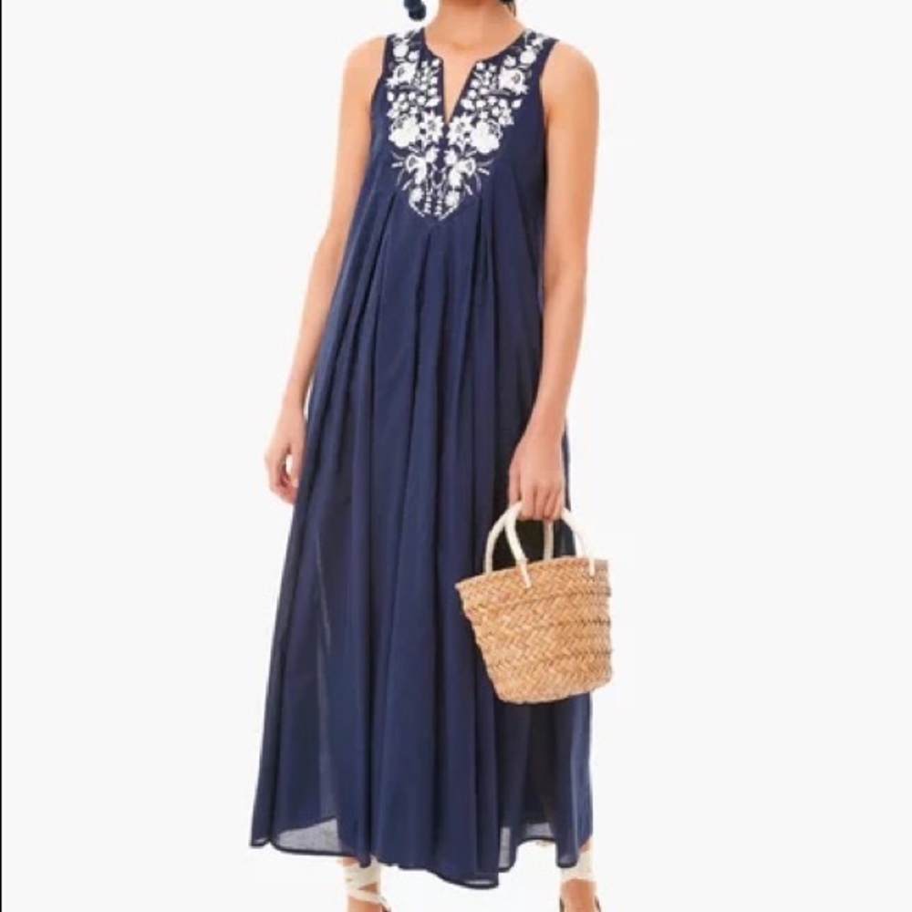 Tuckernuck Navy Cyprus Embroidered Maxi Dress